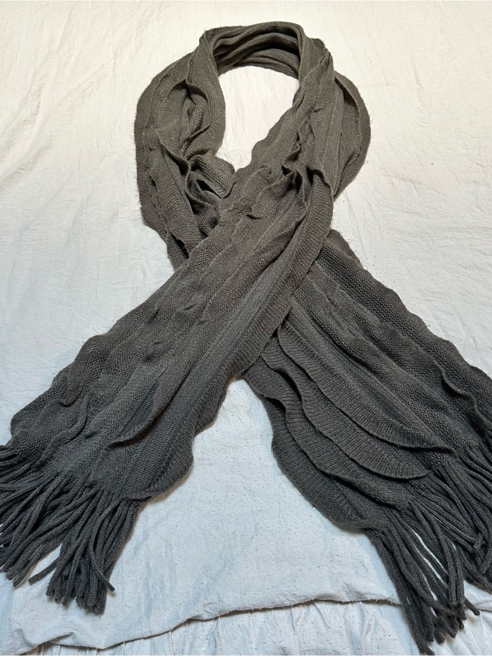 Soft Knit Fringe Scarf - Gray